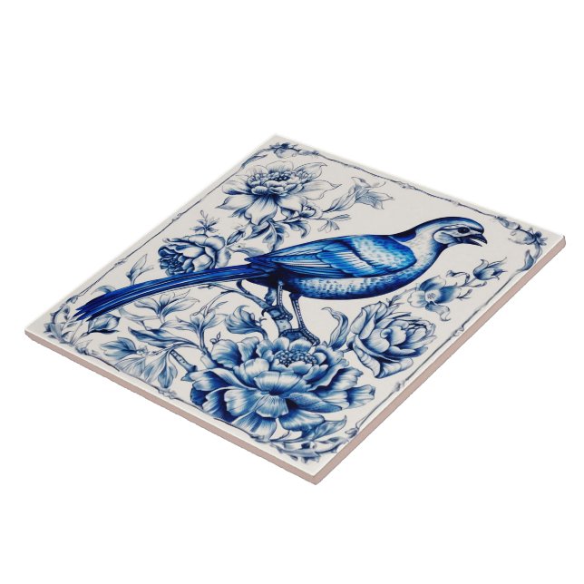 Vintage Style Blue Delft Bird Ceramic Tile. Tile (Side)
