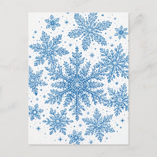 Vintage-Style Blue Snowflake Postcard (Front)