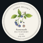 Vintage style Blueberry Jam jar on Off white Classic Round Sticker<br><div class="desc">Elegant Personalised hand painted watercolor vintage style blueberry jam label on off white background. Use for your homemade jam's or anything you choose. Makes great gift. Fill your information on label and enjoy.</div>