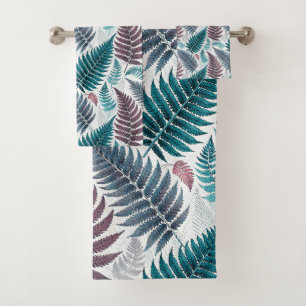 Vintage-style botanical fern leaves bath towel set