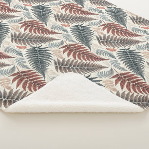 Vintage-style botanical fern leaves sherpa blanket