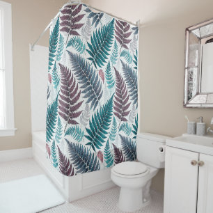 Vintage-style botanical fern leaves shower curtain