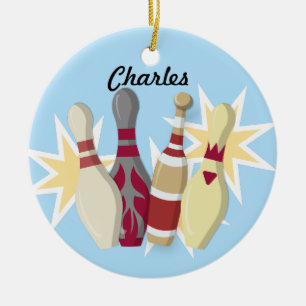 Vintage-style Bowling Ceramic Ornament
