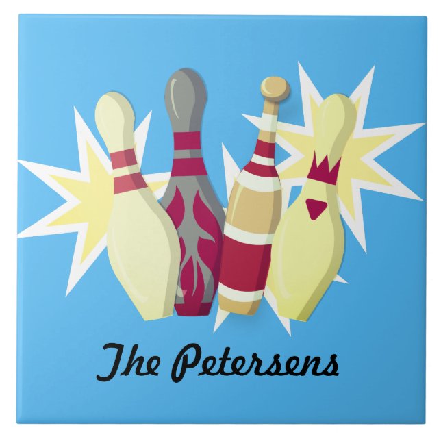 Vintage-style Bowling Ceramic Tile (Front)