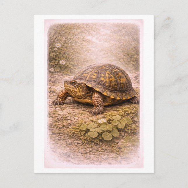 Vintage-Style Box Turtle Illustration Postcard (Front)