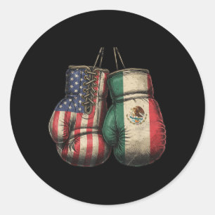 Vintage Style Boxing Gloves with USA and Mexican Classic Round Sticker