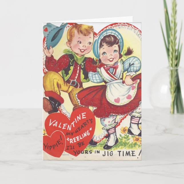 Vintage Style Boy & Girl Dancing Valentine Card (Front)