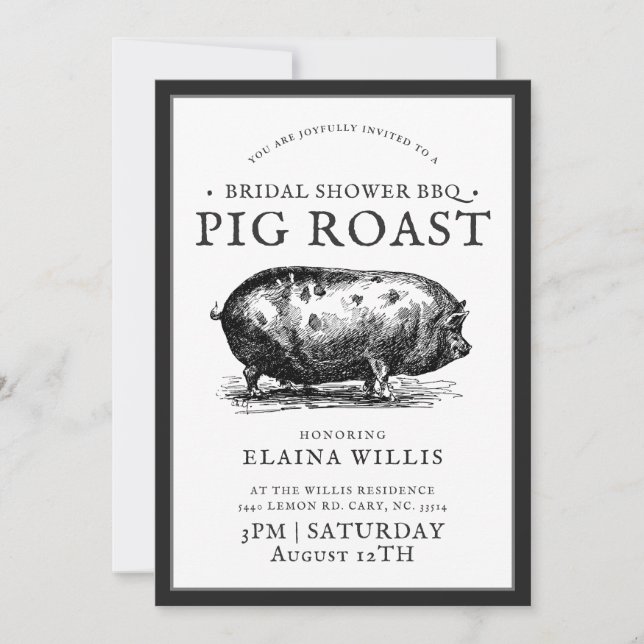 Vintage Style | Bridal BBQ Pig Roast Party Invitation (Front)