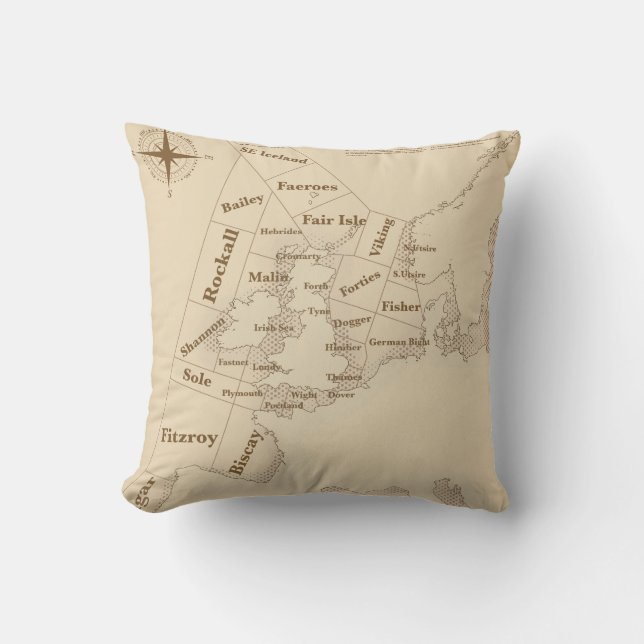 Vintage style British Isles Shipping Forecast Cushion (Front)