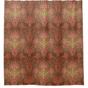 Vintage Style Brown and Maroon Floral Pattern Shower Curtain