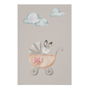 Vintage Style Bunny with Clouds Poster