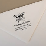 Vintage Style Butterfly Classic Return Address Rubber Stamp<br><div class="desc">Elegant return address stamp features your family name and return address underneath a vintage-style butterfly drawing. We have chosen a classic serif font for the typography. Your name is in capitals while the address information is in lowercase italics. We have kept the text as big as possible to ensure clear...</div>