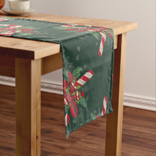 Vintage-Style Cane-Shaped Sugar-Stick Merry-Christ Short Table Runner