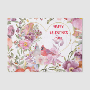 Vintage Style Cardinals Amid Pastel Flowers Tissue Paper