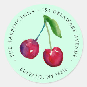 Vintage Style Cherries Mint Green Return Address  Classic Round Sticker