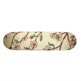 vintage style cherry blossom art skateboard