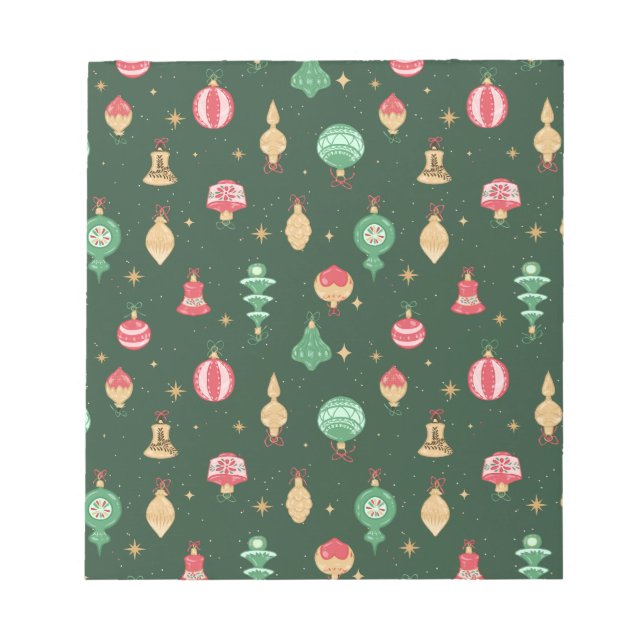 Vintage Style Christmas Ornament Pattern - Green Notepad (Front)