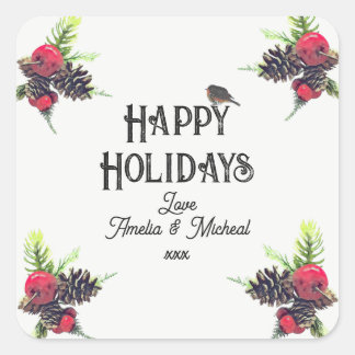 Vintage Style Christmas Personalised Square Sticker