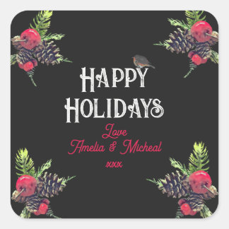Vintage Style Christmas Personalised Square Sticker