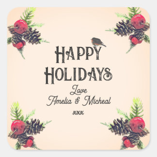 Vintage Style Christmas Personalised Square Sticker