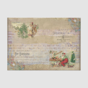 Vintage Style Christmas Santa Making Toys Tissue Paper