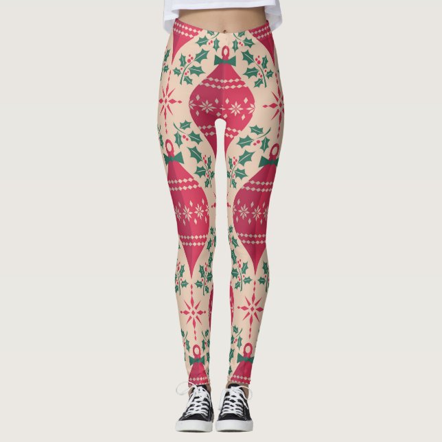 Vintage Style Christmas Seamless Pattern Leggings (Front)