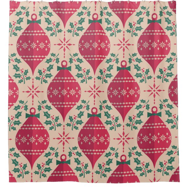 Vintage Style Christmas Seamless Pattern Shower Curtain (Front)