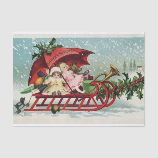 Vintage Style Christmas Sled of Toys  Tissue Paper (Front)