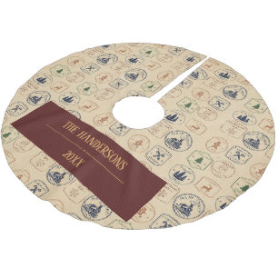 Vintage Style Christmas Stamp Brushed Polyester Tree Skirt