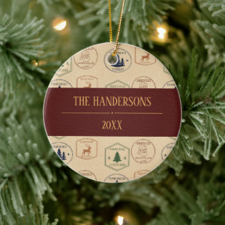 Vintage Style Christmas Stamp Ceramic Ornament