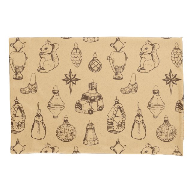 vintage style christmas toys hand drawn pillowcase (Front)