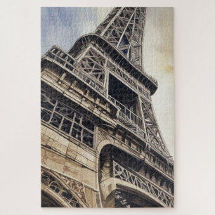 Vintage Style Close-up Eiffel Tower Paris Travel Jigsaw Puzzle