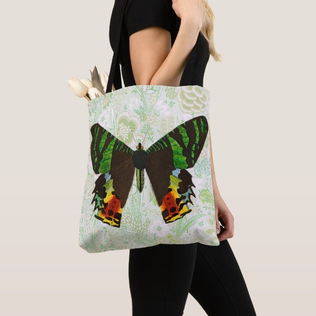 Vintage Style Colourful Butterfly Floral Tote Bag (Close Up)