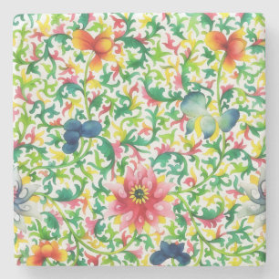 Vintage Style Colourful Flowers Floral Art Marble Stone Coaster