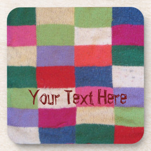 vintage style colourful knitted patchwork squares coaster
