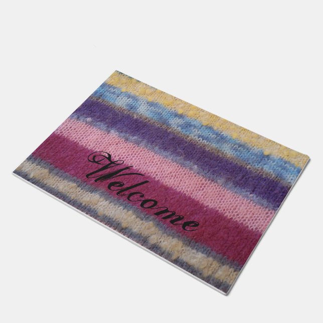 vintage style colourful knitted stripes unique fun doormat (Angled)