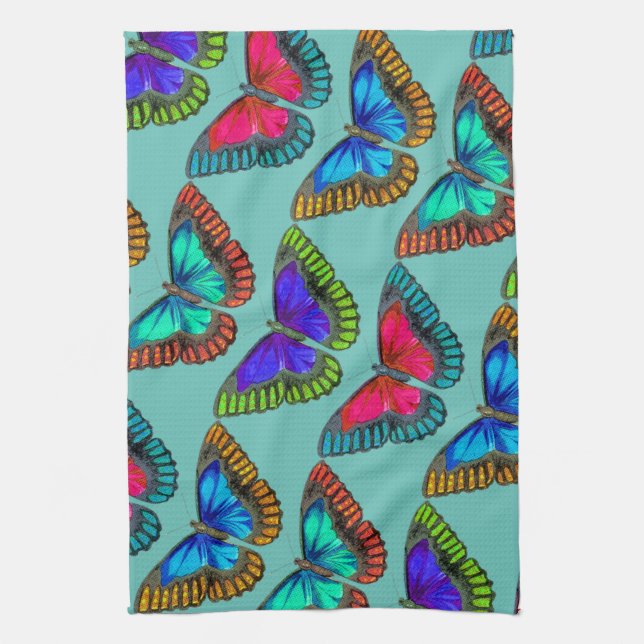 Vintage Style Colourful Monarch Butterfly Kitchen Tea Towel (Vertical)