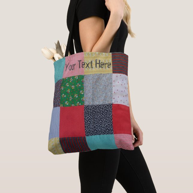 vintage style colourful squares patchwork tote bag (Close Up)