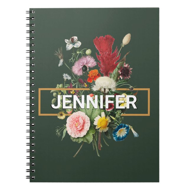 Vintage style colourful wildflowers bouquet notebook (Front)