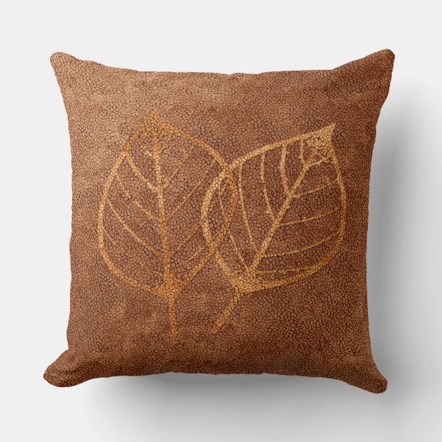 Vintage Style Copper Texture Leaves Cushion (Front)