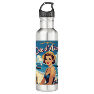 Vintage Style Cote D'Azur Beach Girl 710 Ml Water Bottle