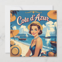Vintage Style Cote D'Azur Beach Girl Card