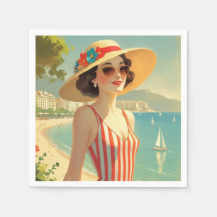 Vintage Style Cote D'Azur Beach Girl Napkin