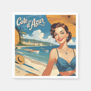 Vintage Style Cote D'Azur Beach Girl Napkin