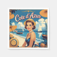 Vintage Style Cote D'Azur Beach Girl