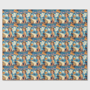 Vintage Style Cote D'Azur Beach Girl Wrapping Paper