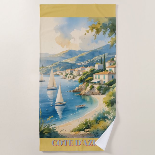 Vintage Style Cote D'Azur French Travel  Beach Towel (Front)