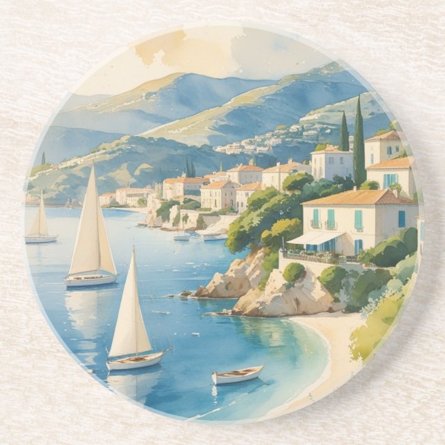 Vintage Style Cote D'Azur French Travel  Coaster (Front)