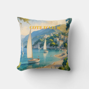 Vintage Style Cote D'Azur French Travel Cushion
