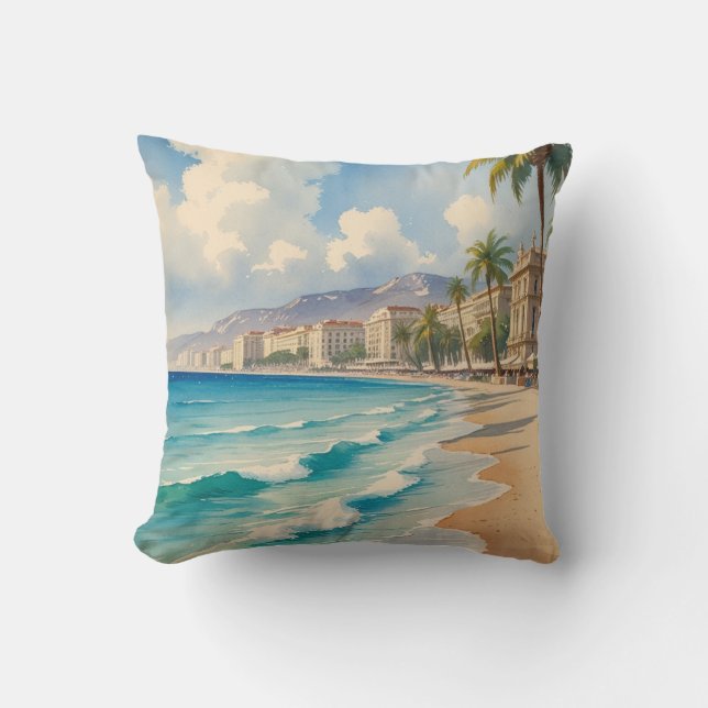 Vintage Style Cote D'Azur French Travel  Cushion (Front)